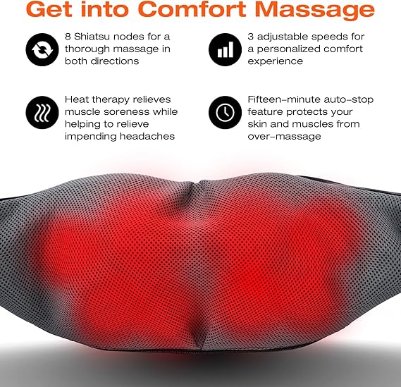 Shiatsu 4D Back & Neck Massager with Heat – Deep Tissue Kneading(NOT Cordless)