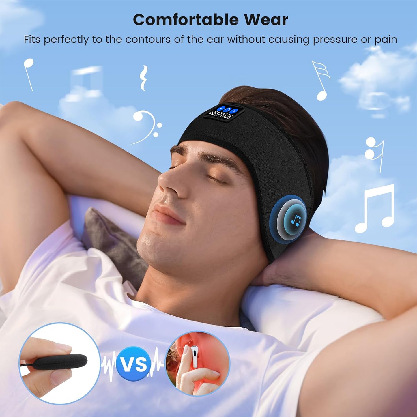 Wireless Sport & Sleep Headband – Sweatproof Music Bluetooth Headband – Comfortable Soft Sleeping Headband – Cool Gadgets for Men & Women – Universal Fit